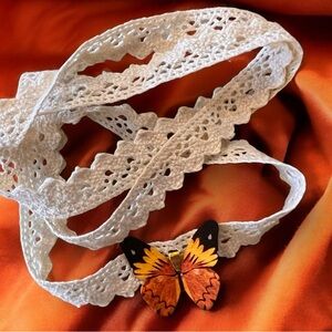 Knitted Cream Lace Choker with Butterfly Pendant